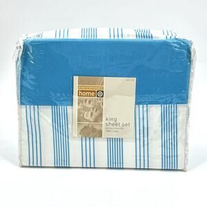 Home Target 100% Cotton Bedding King Sheet Set White/Blue Stripe Classic Bedroom